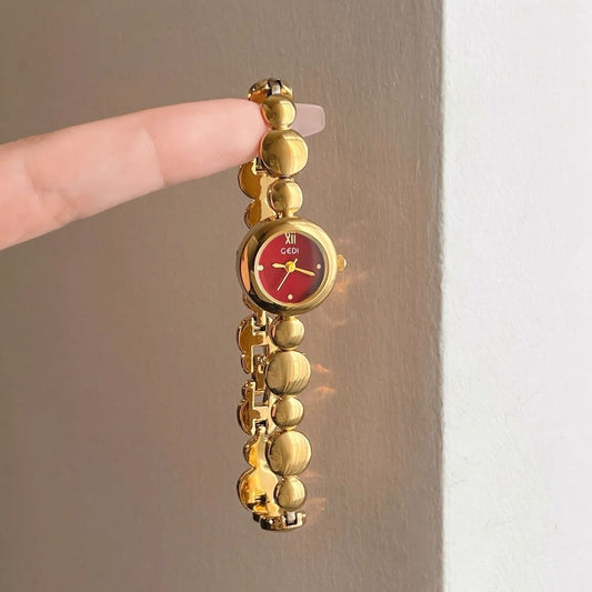 Dainty Round Face Golden Bracelet Watch
