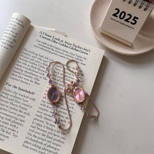 Retro-style oval dial petal bracelet watch