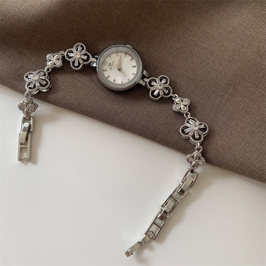Dainty Gold/Silver Small Round Four Leaf Clover Band Women’s Watch
