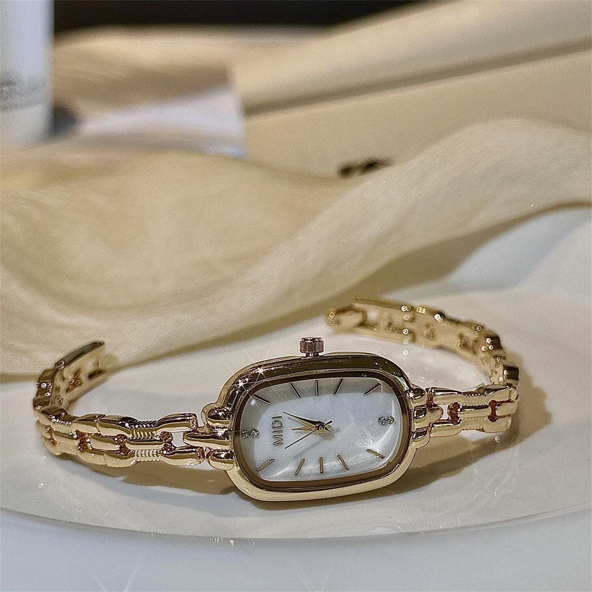 Dainty Gold/Silver Oval Mother of Pearl Bracelet Watch