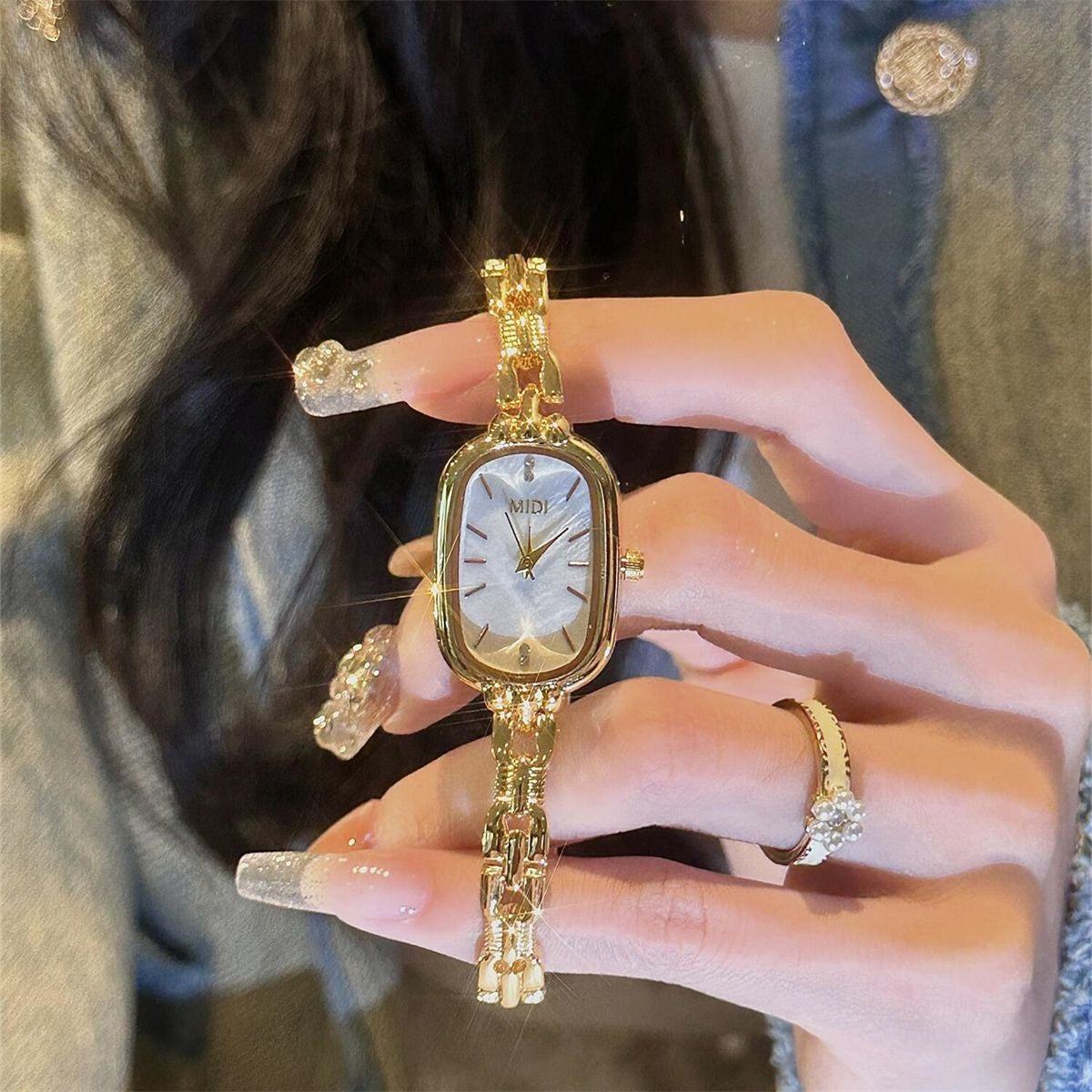 Dainty Gold/Silver Oval Mother of Pearl Bracelet Watch