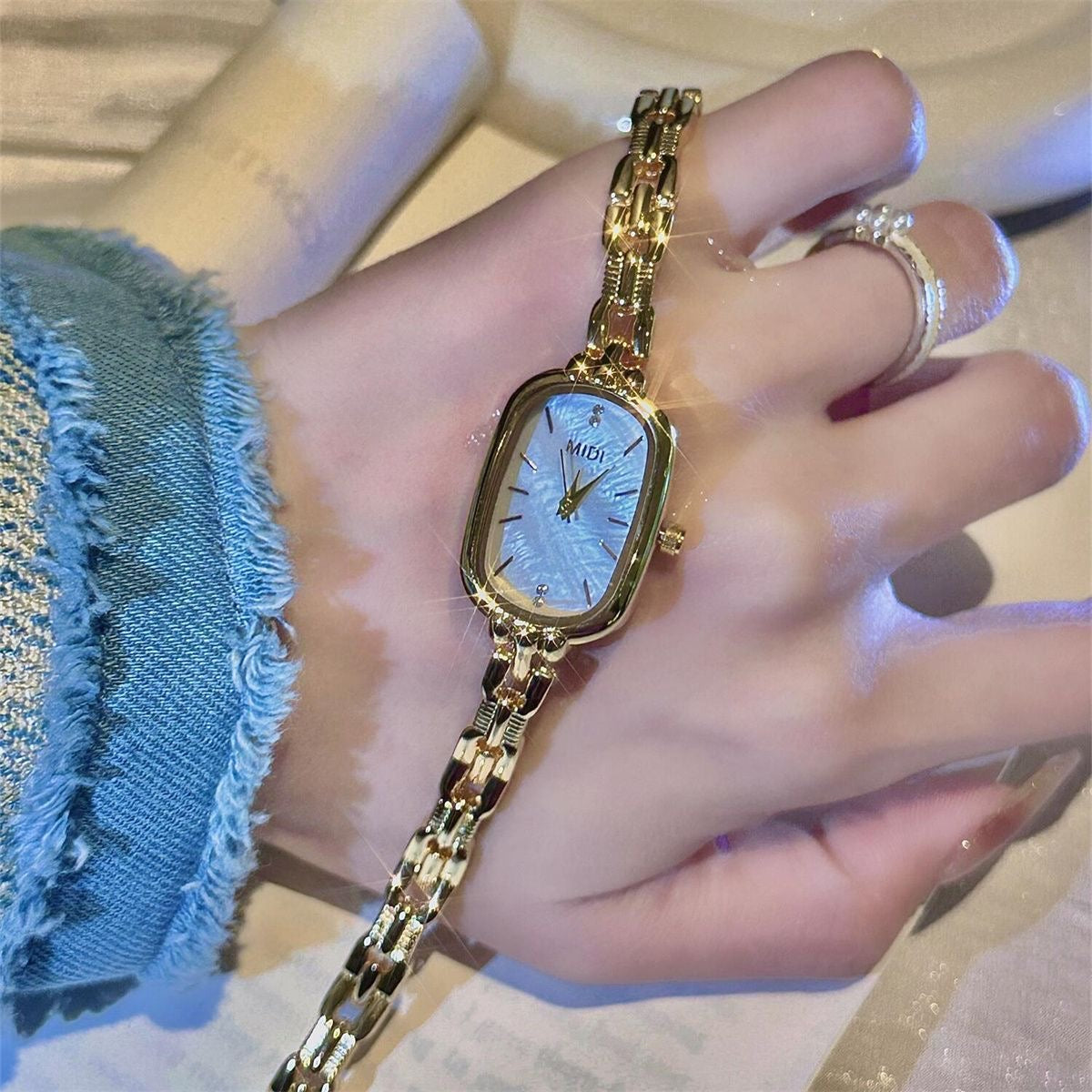 Dainty Gold/Silver Oval Mother of Pearl Bracelet Watch