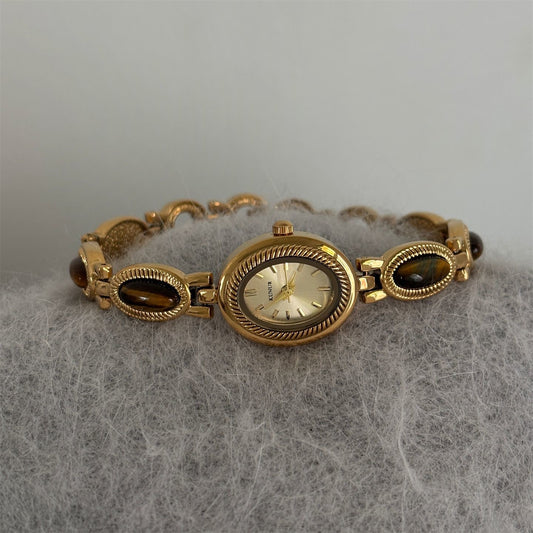 Vintage Natural Tiger’s Eye Stone Bracelet Watch