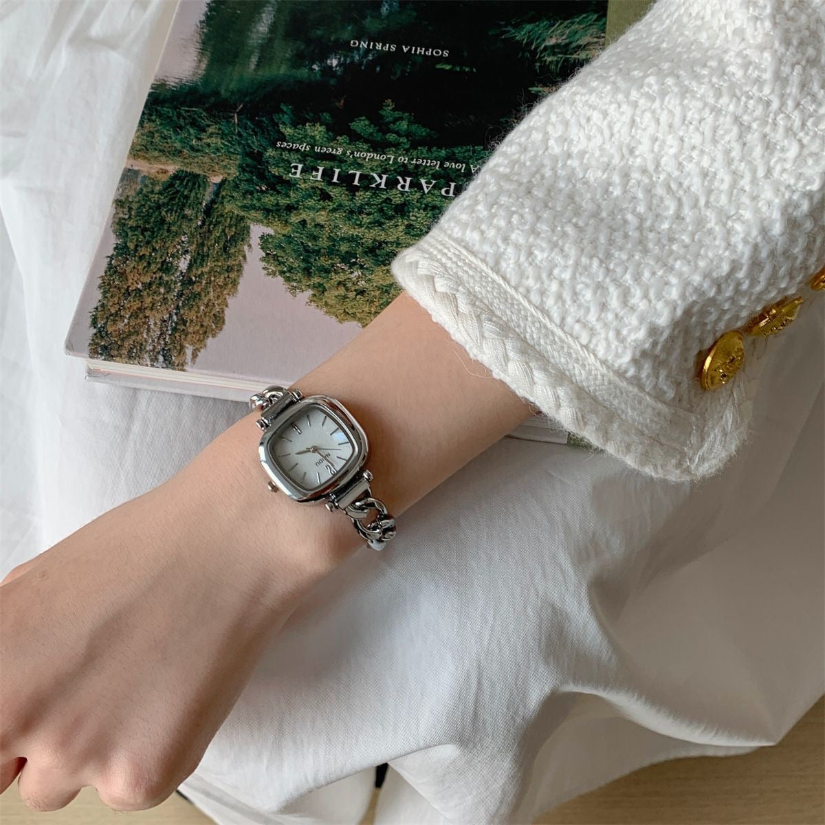 Square stainless steel elegant bracelet watch