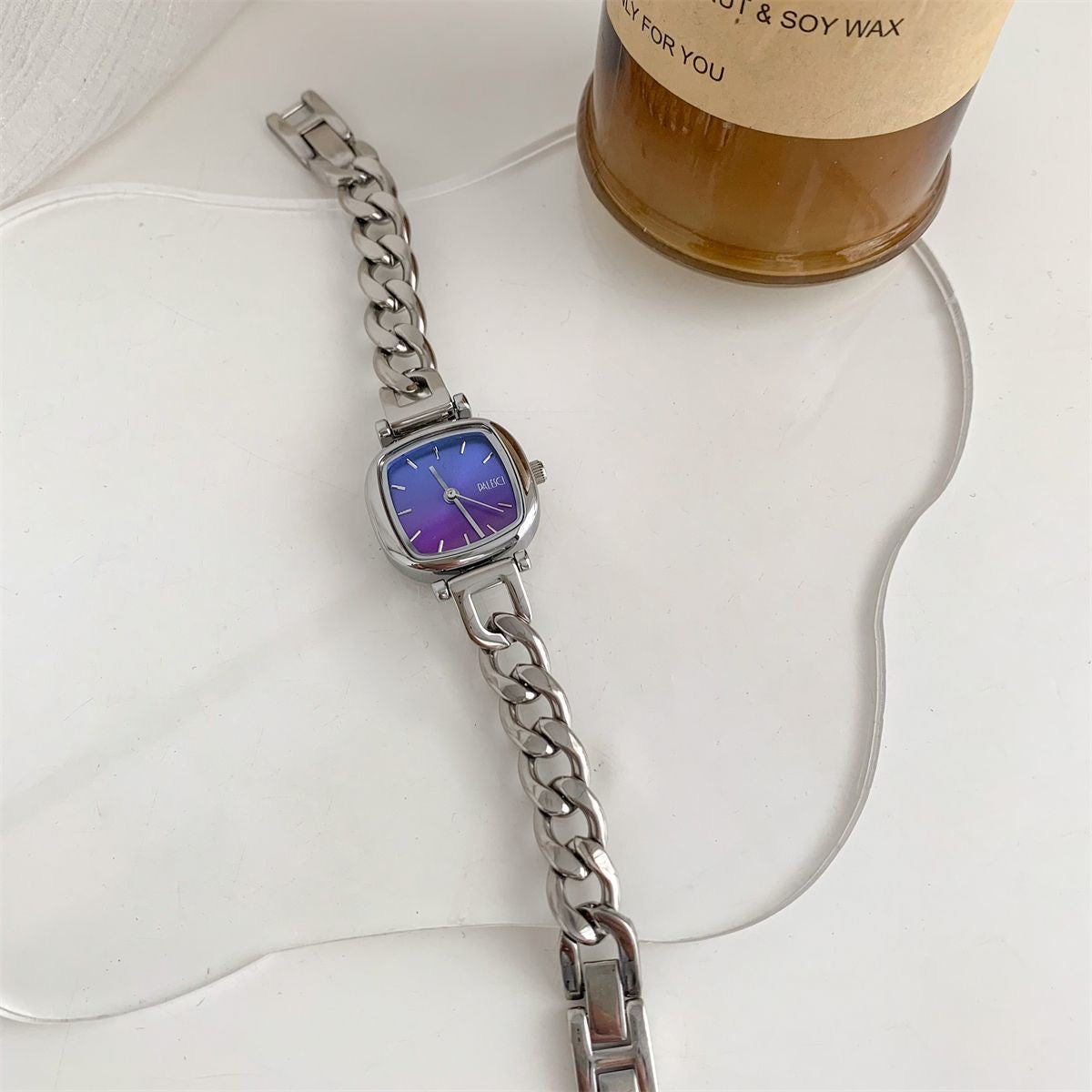 Square stainless steel elegant bracelet watch