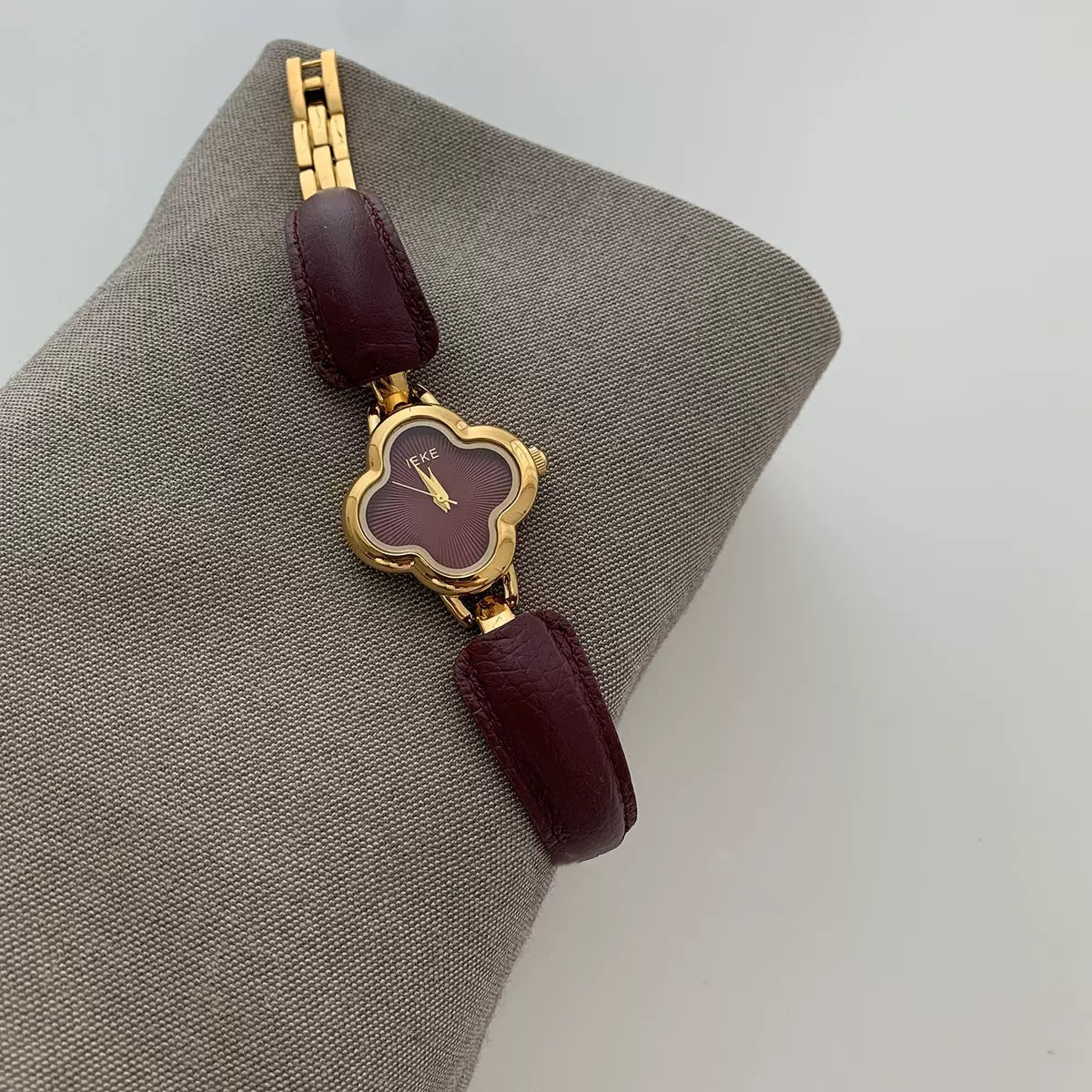 Four Leaf Clover Classic Red Genuine Leather Watch for Women