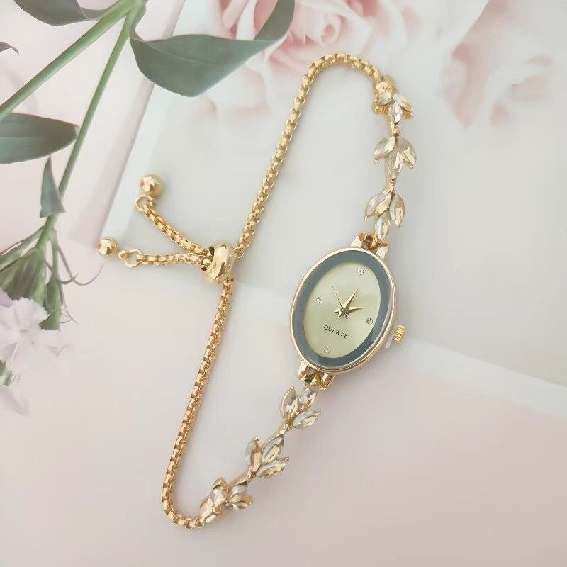 Retro-style oval dial petal bracelet watch