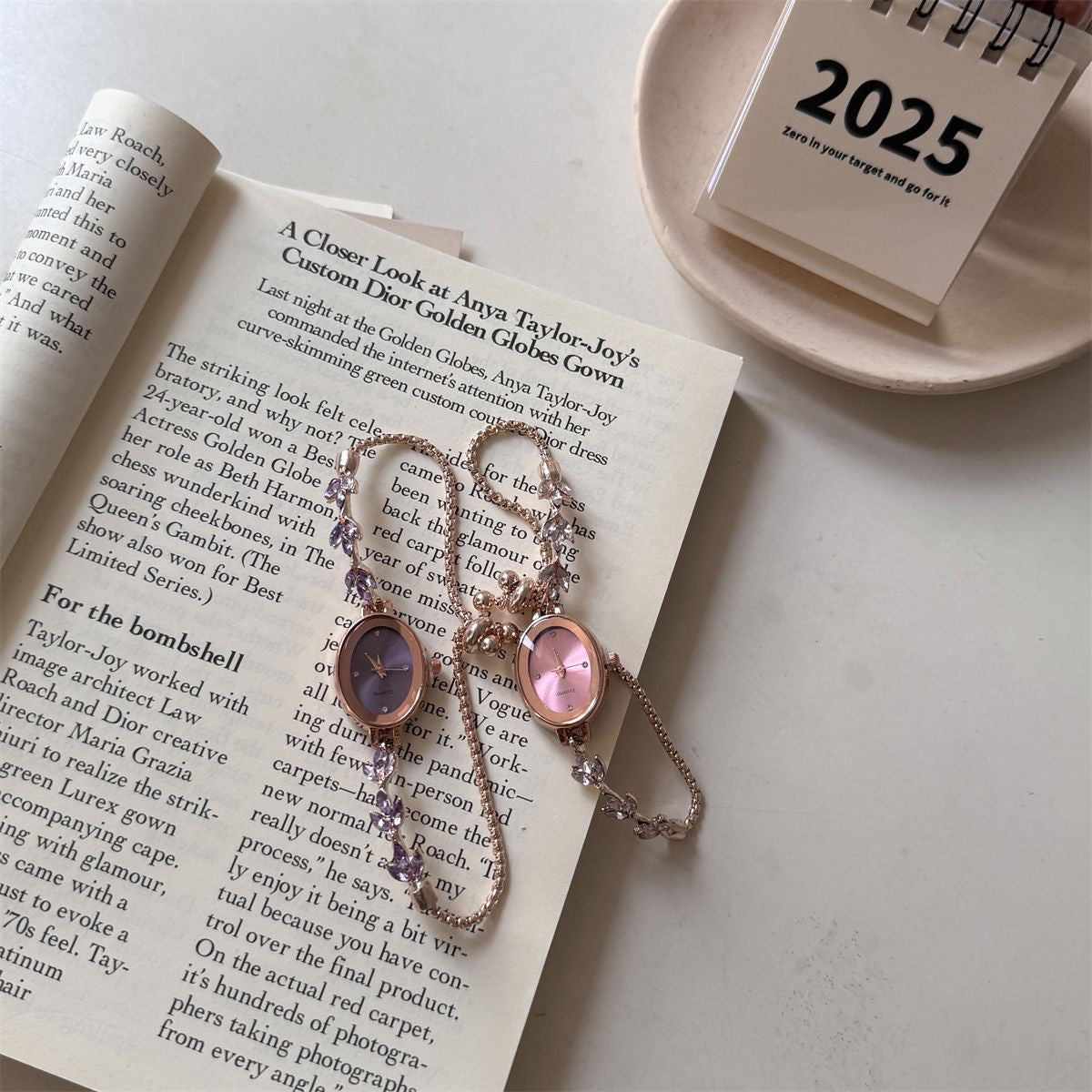 Retro-style oval dial petal bracelet watch