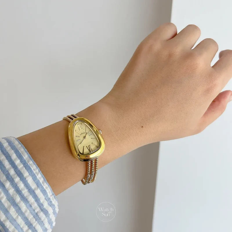 Classic Gold/Silver Snake Head Chain Watch for Women