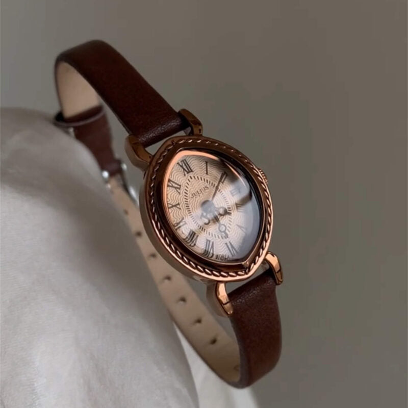 Vintage Brown Bucket-Shaped Leather Watch